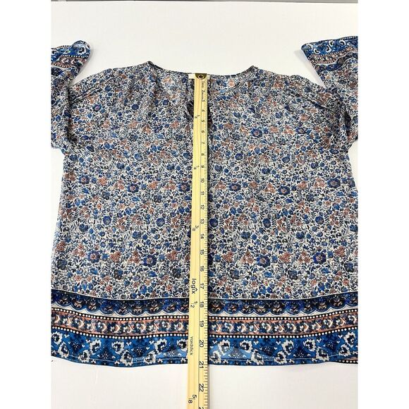 Joie 100% Silk Blue Pink Floral Printed Plunge Neck Boho Tunic Top Size M - Picture 8 of 10